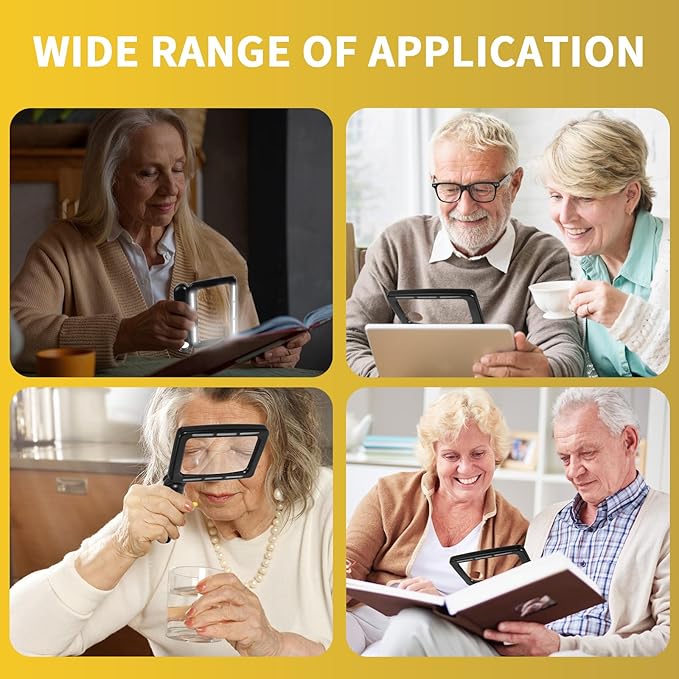 Magnifying Glass with Light, 5X 10X 45X Rechargeable Magnifier with 20 LED, 3 Light Modes Folding Lighted Magnifying Glass Handheld for Seniors Low Vision Reading (Yellow & Black)