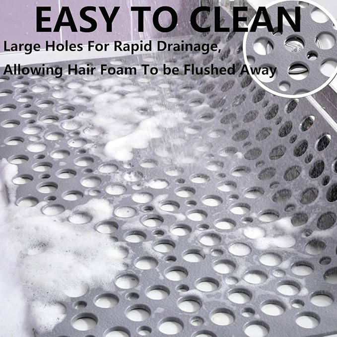 Casa and Beyond Shower Mat,Non Slip Bath Mat and Shower Mat with Suction Cups and Drain Holes,Bathroom Mat Easy to Clean Soft Machine Washable,Bathtub Mat Easy Dry&Cut (White,21" x 21"(Rectangular))
