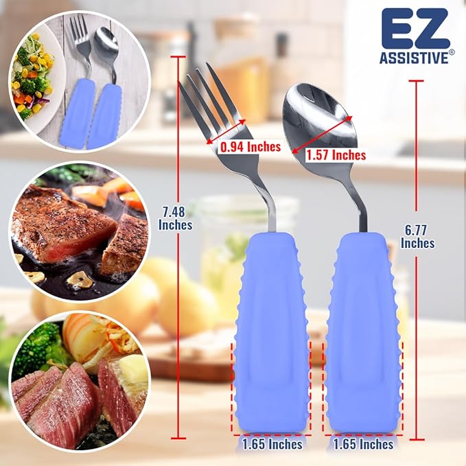 Adaptive Utensils, Weight Utensils for Tremors and Parkinson Patients, Utensil Set Spoon and Fork for Elderly (Right Hand - 1 Set Purple Spoon and Fork)