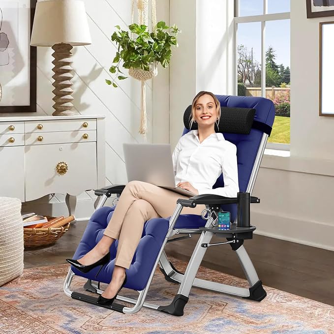 Comfy Folding Recliner Chair -Bedroom Living Room Chairs | Patio Lounge Chair with Removable Cushion for Indoor Outdoor