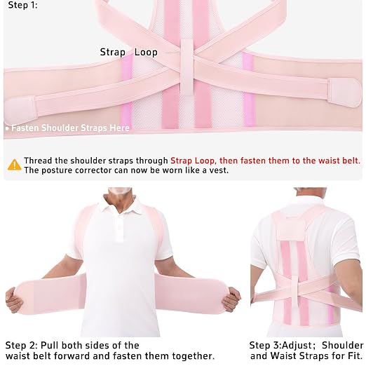 Back Brace Posture Corrector for Seniors Women and Men Upgraded Dynamic Traction Correction System Adjustable Shoulder Support Straightener Helps Reduce Upper Lower Back Pain Suitable for Hump Scoliosis Pink Medium