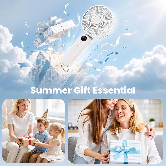 Portable Handheld Fan, 10000mAh Rechargeable 6-Inch Personal Fan for Travel | Ultra Quiet Foldable Desk Fan, 5-Speed Battery Operated Fan with Up to 40H Runtime and Digital Display for Travel and Makeup