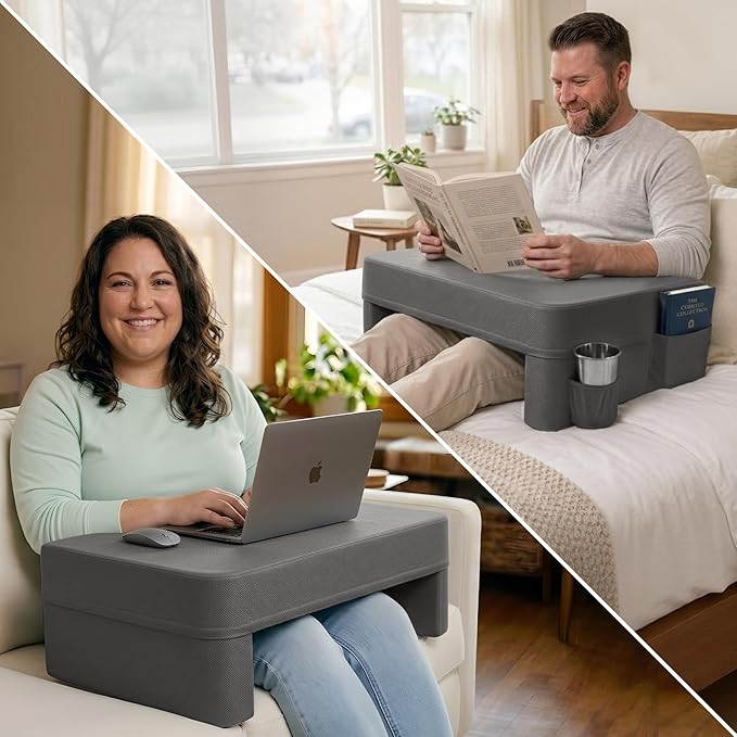 septsun 28" Oversized Lap Desk Pillow, Couch Laptop Desk for Big and Tall | Dark Gray 28" Massive Soft Foam Workstation; Spacious Ultra-wide Surface, Supreme Comfort for Heavy Set Plus Size Adults