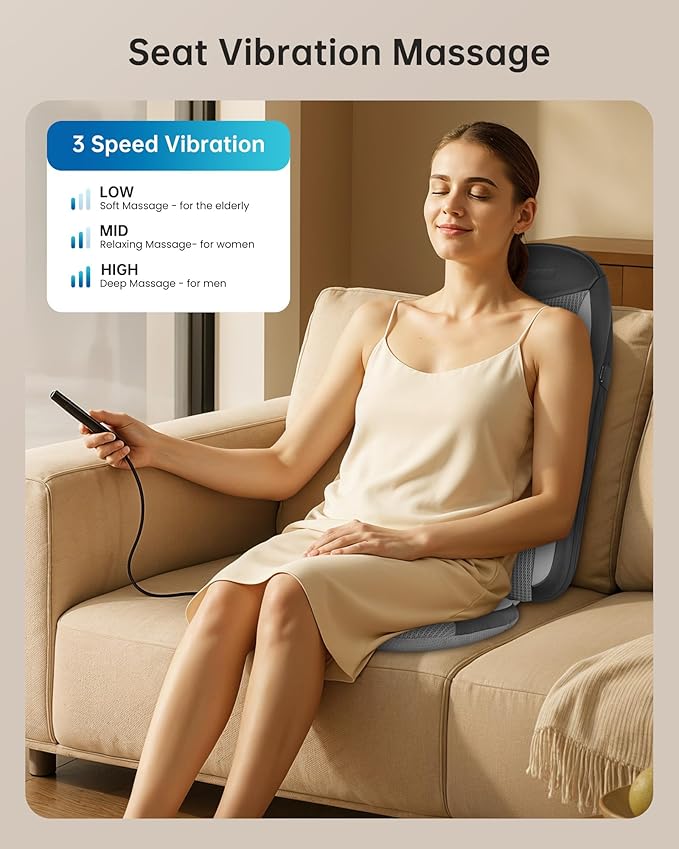 COMFIER Shiatsu Back Massager with Heat, Kneading & Vibration,Massage Chair Pad for Back Relief deep,Chair Massager for,Hip,Heated seat Cushion,Home Office,Gifts for Women Men,Dad,Mom