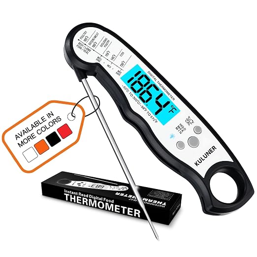 Instant Read Food Thermometer, White Waterproof Digital Meat Thermometer with 4.6" Folding Probe, Backlight & Calibration, 2-3s Fast Reading for Kitchen Baking Grilling Cooking - White
