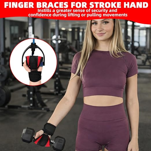 Stroke Hand Rehabilitation Glove, Finger Splint for Anti-Spasticity Training to Aid Hemiplegia and Grip Weakness in Elderly Patients (Red)