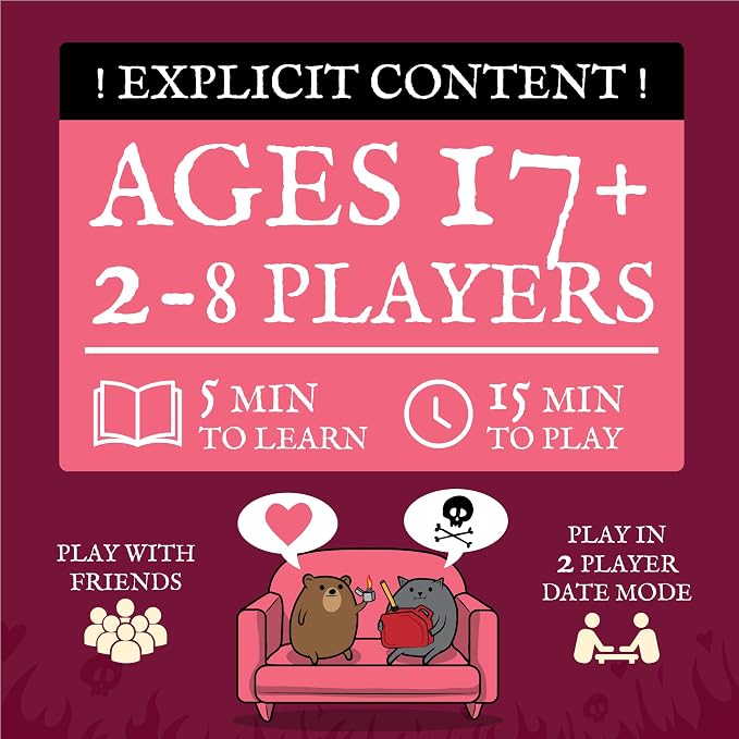 Exploding Kittens Horrible Couple Extra Horrible, for 2-8 Players, Age 17+ | Create darkly funny comics with questions, responses, and absurd compromises. Play as a couple or with friends! Adults only!