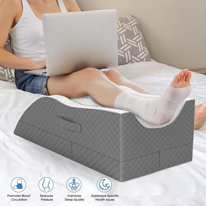 TranquilRelax Leg Pillow, Leg Elevation Pillow with Pad and Memory Foam, Height Adjustable Bolster Pillow for Legs, Leg Pillow Elevation Blood Circulation, for Post-Surgery, Grey