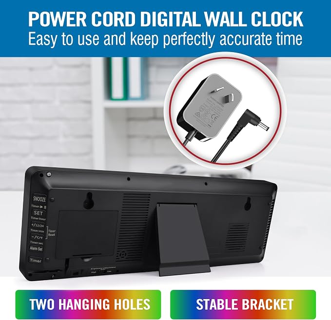 TXL16.5 Digital Wall Clock Large Display, LED Wall Clock RGB Color Changing, Count Up/Down Timer Clock with Remote Control, Adjustable Brightness Alarm Clock for Home, Office, Gym, Elderly, Auto DST