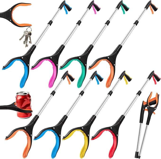 Grabber Reacher Tool - 32” Extra Long Foldable Gripper and Reaching Tool | 8 Pack Pick Up Sticks Heavy Duty Gripper Reacher Grabber Tool Trash Picker Upper Grabbers for Seniors