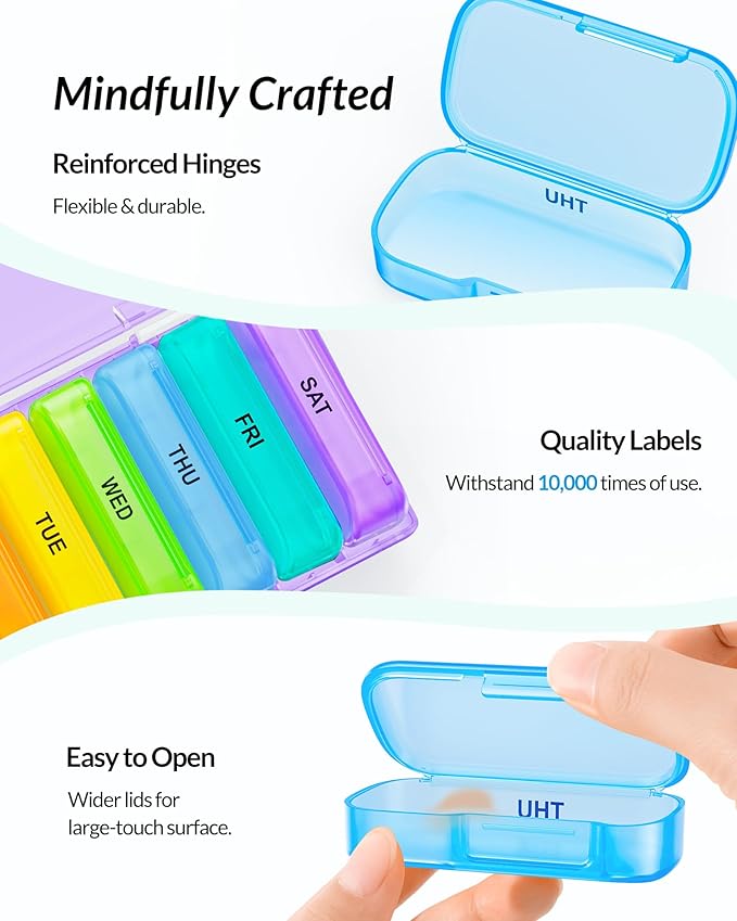 ZIKEE 7 Packs Extra Large Pill Organizer, Portable Pill Box 7 Day for Pocket, Purse, Weekly Pill Case with Dual-Protection Design, Pill Container for Medication, Vitamin, Fish Oil, Supplement, Purple