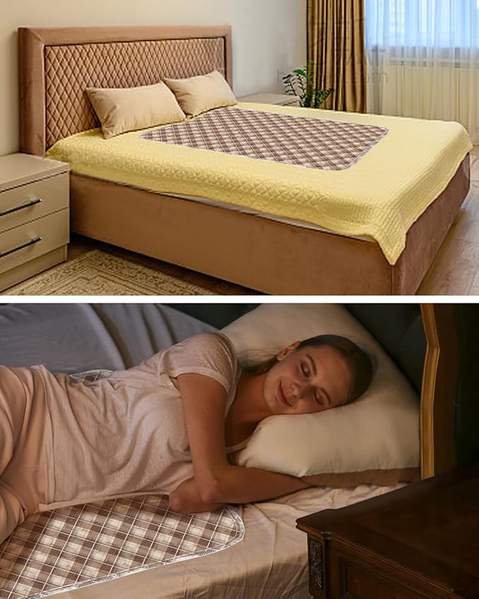 Non-Slip Bed Pads for Incontinence Washable (36" x 72"|1 Pack), Brown Grid, Waterproof Bed Pads, Bed Wetting Pads for Bed, Sofa, Floor, Resuable Underpads for Adults, Seniors, Pet