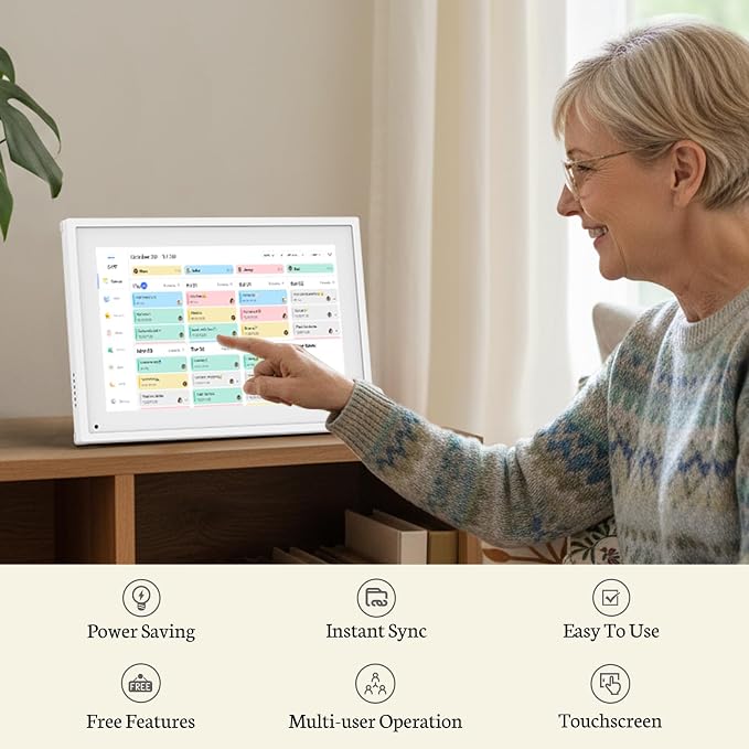BSIMB 10.1 inch Digital Calendar, Touch Screen Smart Calendar Interactive Display, Chore Chart, to-Do List, Meal Planner, Electronic Planner with Desktop Rack, Great for Organizing Your 2026 Schedule