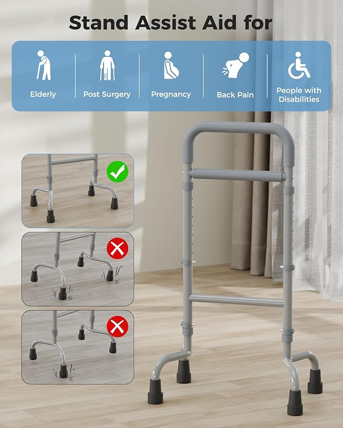 Stand Assist Aid for Elderly, Walking Support Mobility Aid, Height Adjustable Standing Aid for Balance, Portable Assistive Device for Elderly Mobility, Gray