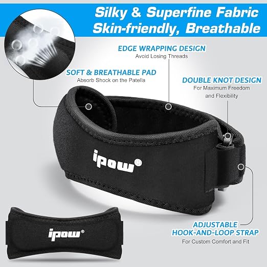 IPOW Patella Tendon Knee Strap 2 Pack Knee Pain Relief & Patella Stabilizer Knee Strap, Patellar Tendon Support Strap, Knee Brace for Running, Hiking, Soccer, Basketball, Jumpers Knee, Tennis, Volleyball & Squats