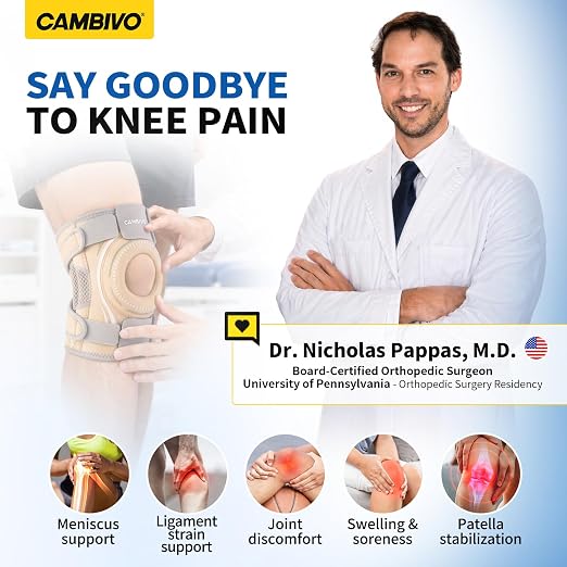 CAMBIVO ELITE Knee Brace with Side Stabilizers & Open Patella Gel Pad — Adjustable Support for Meniscus, Arthritis, ACL, MCL Recovery, Knee Support for Men and Women - Please Check Size Chart
