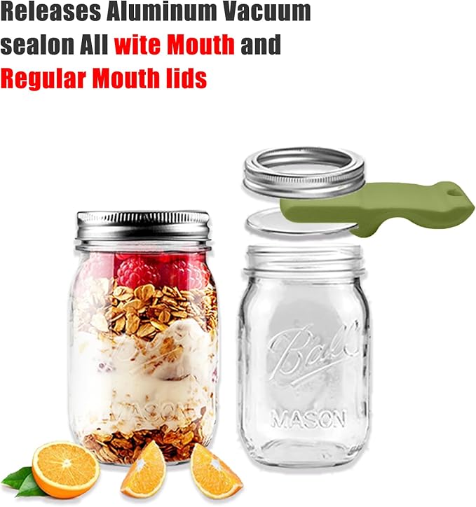 Mason Jar Opener and Canning Tool, Compatible with Mason Jar Lids, Releases Vacuum Seal on Wide Mouth and Regular Mouth, Magnetic Lid Lifter for Canning, Pickling (Military Green)