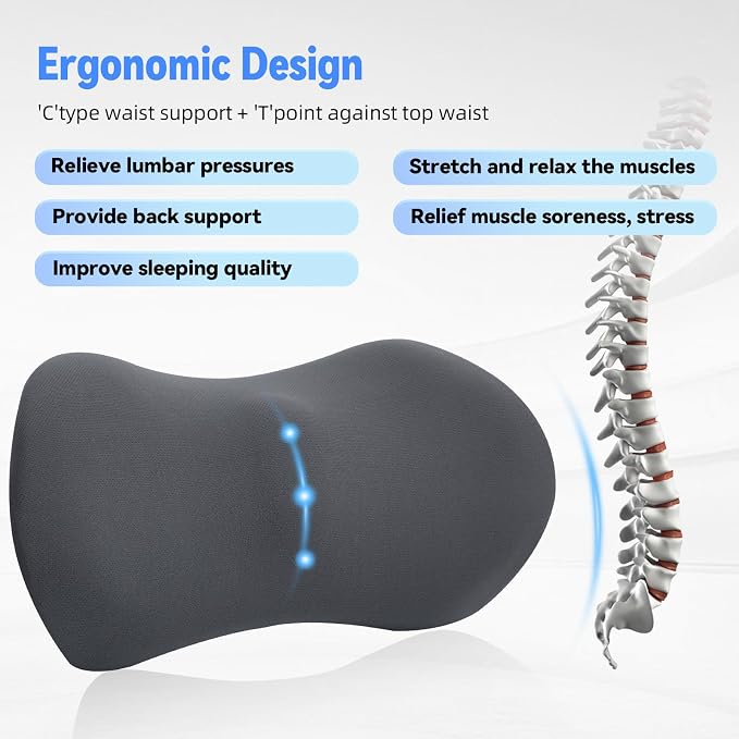 Lumbar Support Pillow for Office Chair and Car Seat, Lumbar Pillow with Adjustable Strap, Memory Foam Back Pillow for Lower Back Pain Relief, Back Support Pillow for Sitting, Driving, Traveling