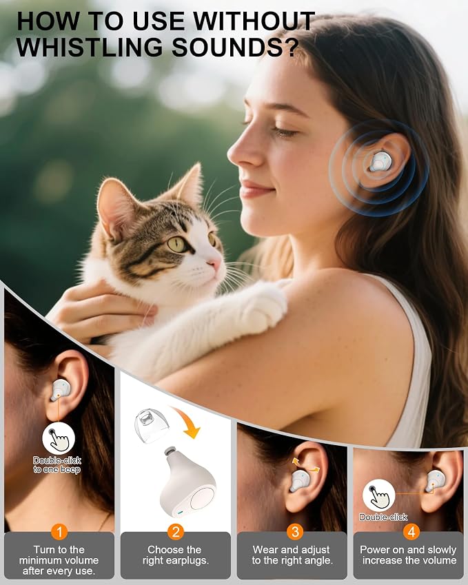 Rechargeable In-the-Ear OTC Hearing Aids for Adults Seniors, Smart Noise Cancellation, HD Sound, 3-Level Volume, 18-Hour Battery Life with Recharging Case, for Mild to Moderate Hearing Loss