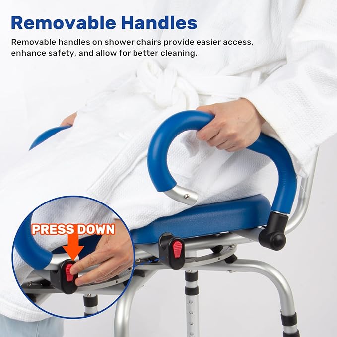 360° PU Padded Swivel Shower Chair-Bath Tub Transfer Bench, 20-25in Adjustable Height, Drop Arms & Anti-Rust Aluminum Shower Chair for Elderly and Disabled, Safety Bench for Bathtubs & Showers