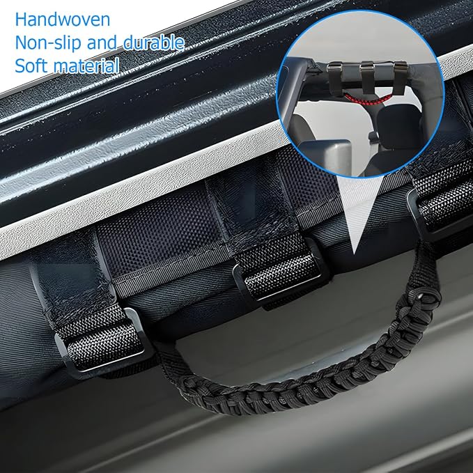 2PCS Car Roll Bar Grab Handles, Oxford Cloth American Flag ATV Paracord Grip Handle with Metal Buckle, Heavy Duty UTV Roll Cage Grab, Compatible with Wrangler JL, JT, JK (Black)