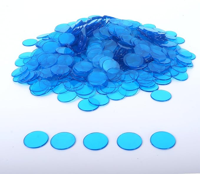 GSE Games & Sports Expert Blue Bingo Chips, 2,000 Pieces 3/4-Inch High-Contrast Transparent Counting Chips for Bingo Games, Parties