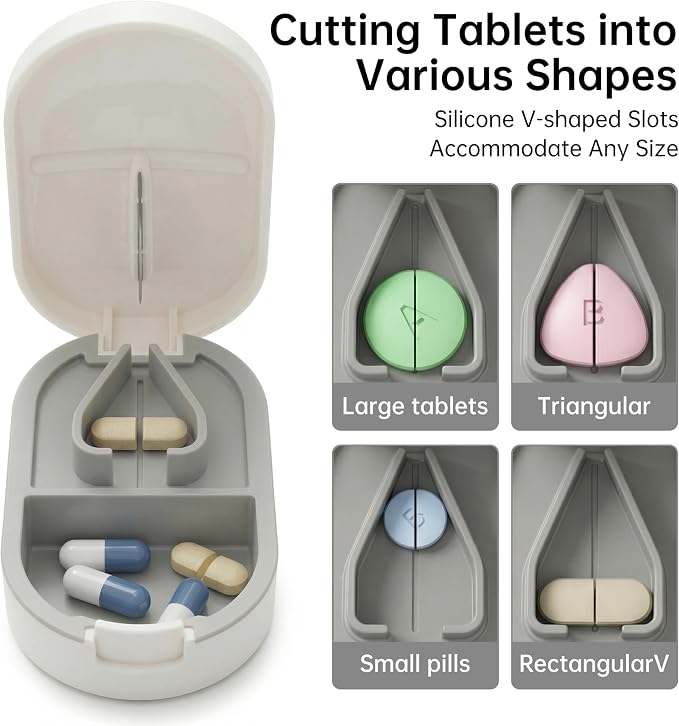 Pill Cutter Splitter for Small or Large Pills, Portable Pill Splitter with Hidden Professional Organizer and Brush, Tablet Cutter Medicine Slicer, Coupe Pilule for Tablets and Vitamins
