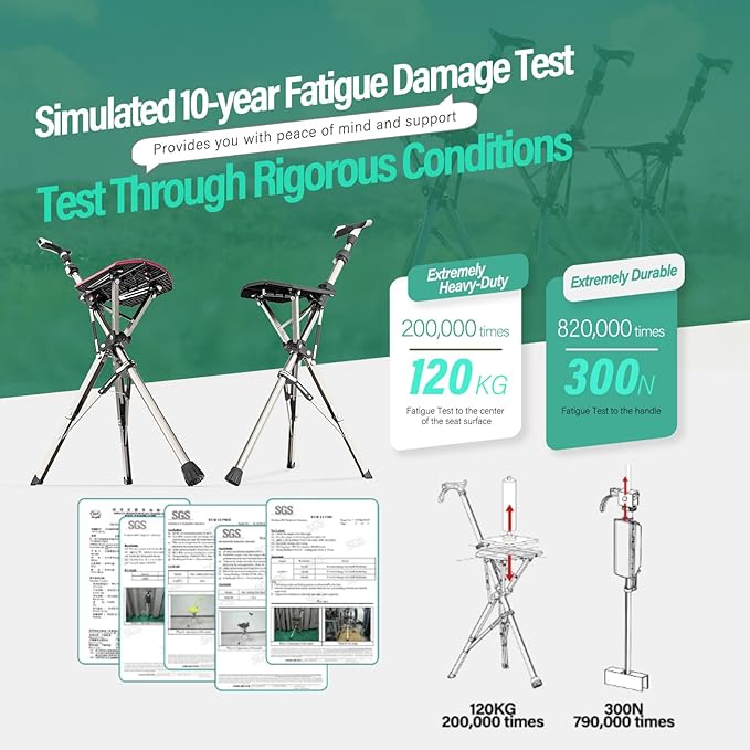 Ta-Da Chair Series 1 Pro, Portable Trekking Hiking Pole, Folding Walking Stick with Seat, Walking Cane with Chair, Foldable Chair, Lightweight Aluminum, Easy Carry and Storage, Anti-Slip