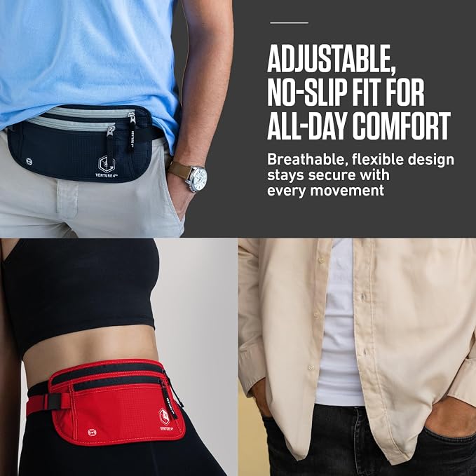 VENTURE 4TH Travel Money Belt, RFID Blocking Passport Holder - Red