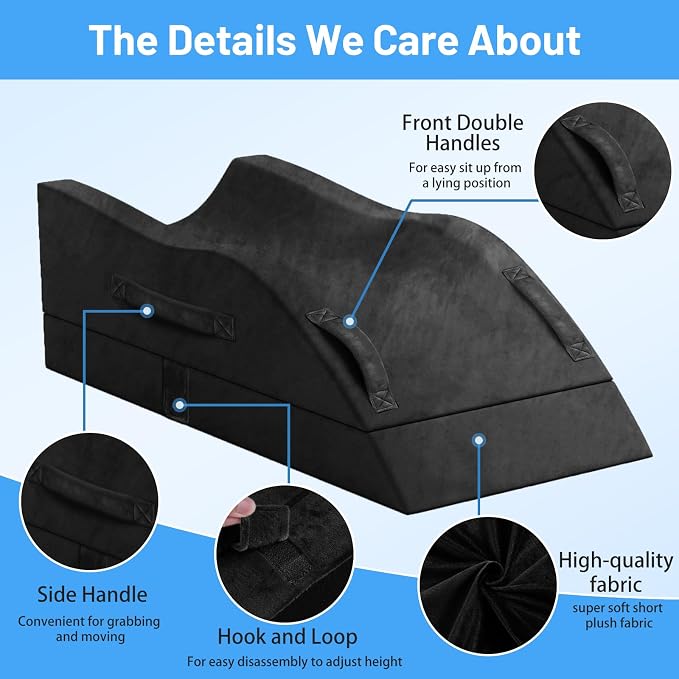 Tranquilrelax Double Leg Elevation Pillows, Wedge Pillow for After Surgery, Memory Foam Support Adjustable, Comfort Care for Back Knee Hip Ankles Pain, Knee Pillow for Sleeping Blood Circulation Black