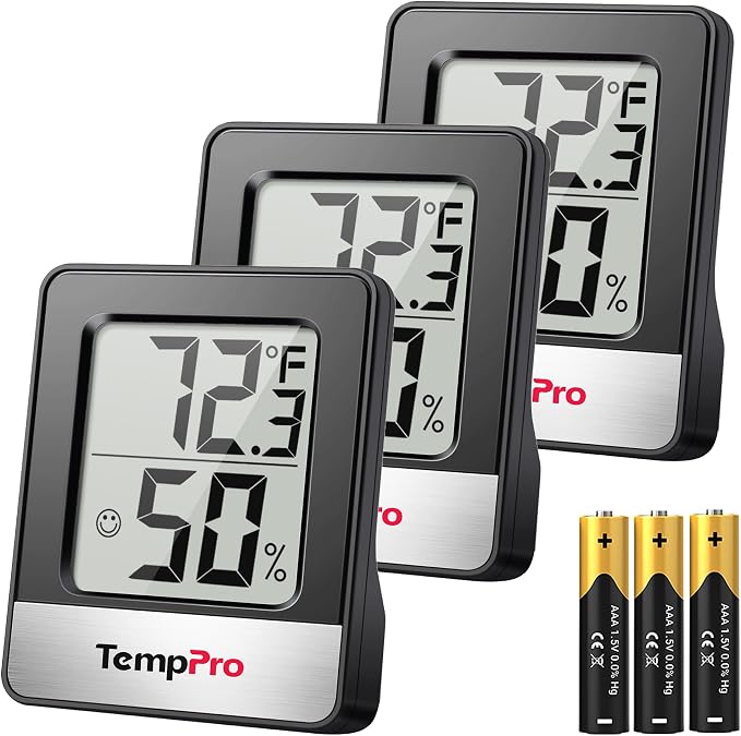 TempPro TP49 3 Pack Digital Hygrometer Indoor Thermometer | Humidity Meter Mini Hygrometer Thermometer with Temperature and Humidity Monitor Room, Black
