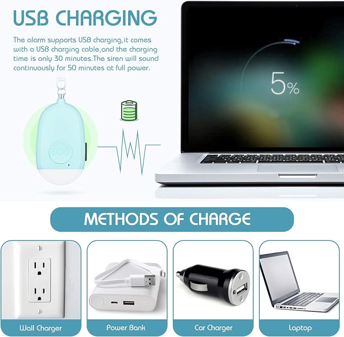 Frienda 4 Pieces Personal Security Alarm Keychain 130 dB Safety Alarm Self Siren Song Keychain with USB Rechargeable LED Flashlight for Women Kids Children Elders Men
