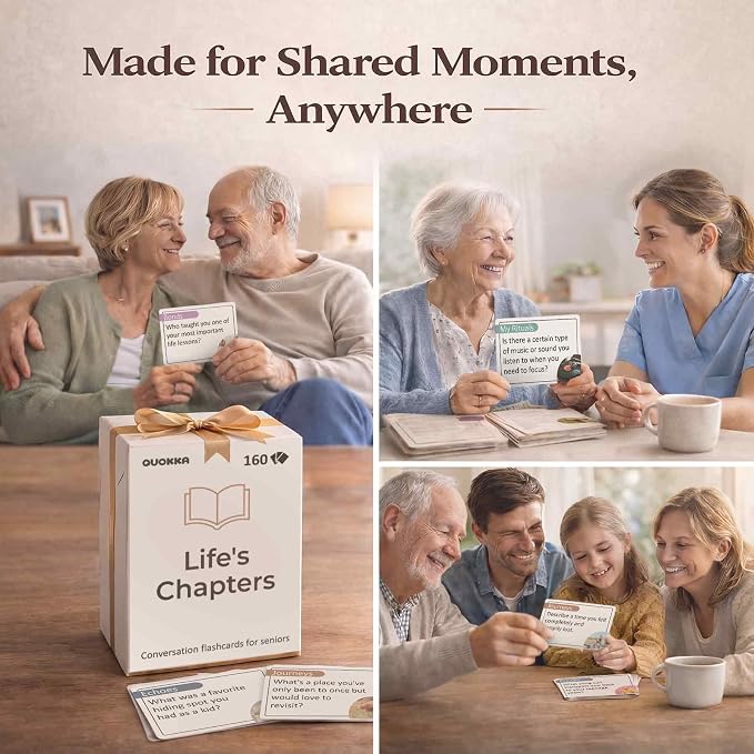 Quokka Elderly Memory Games for Seniors – 160 Cards for Alzheimer's or Dementia Activities – Large Print Conversation Starters Cards for Elderly Parents – Dementia Products in Premium Gift Box