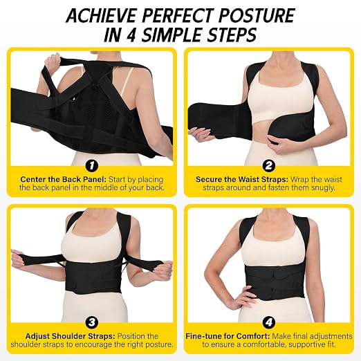 Back Brace Posture Corrector for Women & Men, Adjustable Full Back Support, Shoulder Straightener for Upper & Lower Back Pain Relief-Scoliosis, Hunchback, Waist Trainer (Medium, Balck)