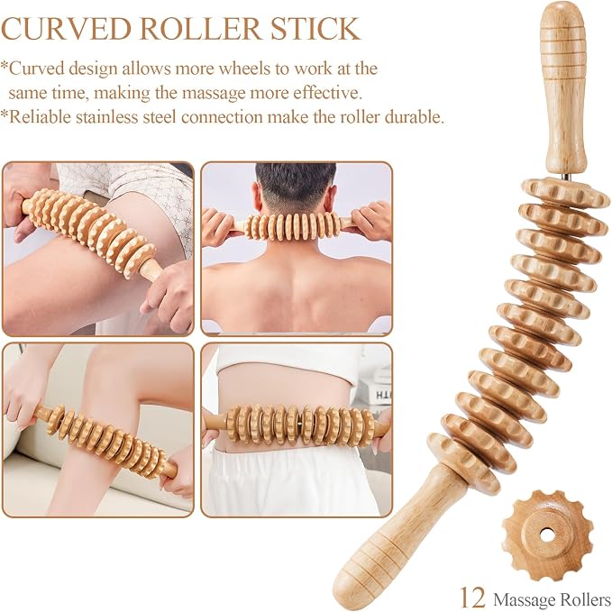 3Pcs Wood Therapy Massage Tools Lymphatic Drainage Massager Wooden Massager Body Sculpting Tools for Maderoterapia,Anti-Cellulite,Pain Relief(3-in-1 Massager)