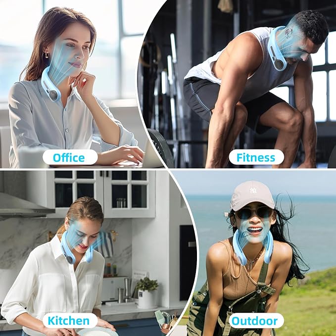 Portable Neck Fan, Personal Wearable Bladeless Fan, 6000mAh USB Rechargeable, 360° Airflow, LED Display, 4-Speeds, Hands Free Fan for Outdoor Indoor, Birthday Gifts for Men Women Dad Mom (Light blue)