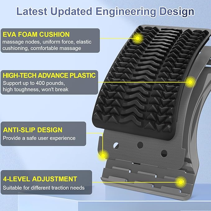 Back Stretcher for Lower Back Pain Relief, 4 Level Adjustable Arch Lumbar Back Cracker Board, Back Cracking Device, Back Massager for Scoliosis, Spine Decompression Support - Grey