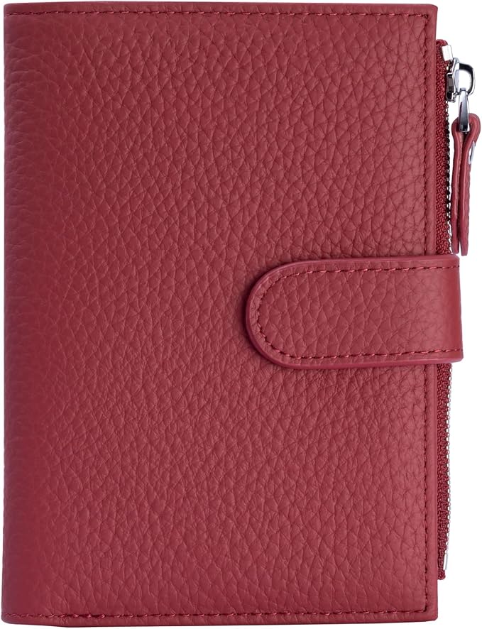 Passport wallet and Card Slot Combo RFID Blocking Leather Travel Passport Wallet for Men and Women with Zippered Coins Pocket Passport holder, WineRed