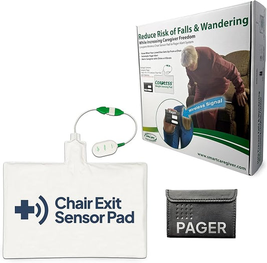 Smart Caregiver Chair Exit Alarm System with Wireless Pager and for Fall Prevention | Chair Alarm Alerts Caregiver When They Get Up from The Chair | USA-Based Company and Customer Support
