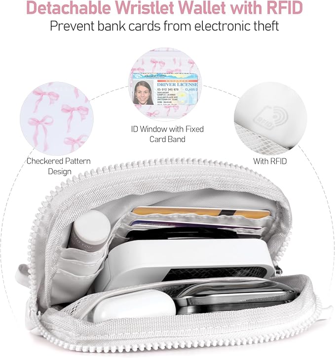 Tiostep Clip and Go Strap for Phone with Wallet Crossbody Phone Lanyard Adjustable and Detachable RFID Wristlet Wallet (Bow, Medium)