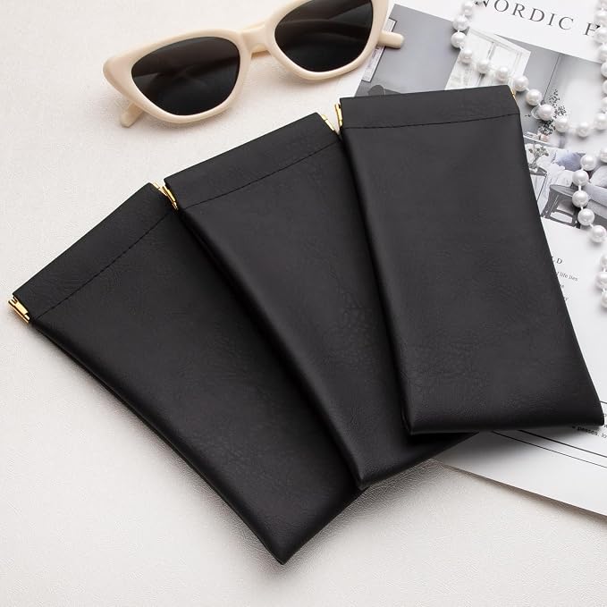 3 pack leather eyewear case PU soft sunglasses bag squeeze top portable lightweight eyewear case for men and women