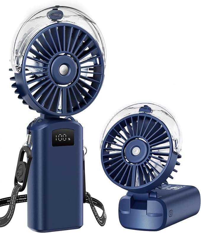 Gaiatop Portable Misting Fan, Rechargeable Handheld Fan with Water Spray | Water Mist Spray, Foldable Design, 3 Speeds, LED Display, USB Rechargeable Fan for Travel, Concerts and Outdoor Use