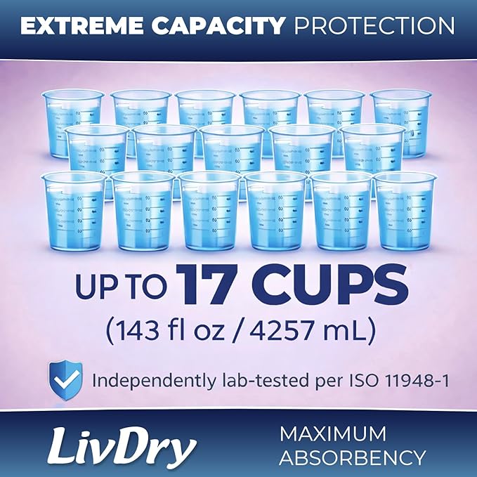 LivDry EnduraDry Max Adult Diapers with Tabs, Up to 12-Hours, Super Absorbent Incontinence Underwear, Leak Protection Briefs, Large, 16-Pack