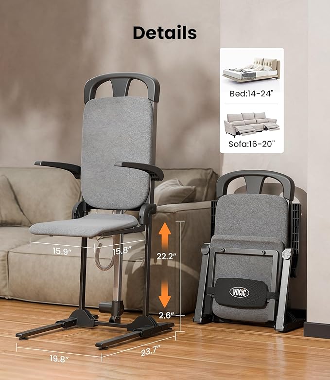 VOCIC Upgrade Electric Floor Lift for Elderly Falls, Heavy Duty Lift Chair with T-stabilized Base, Help You Get Up from Floor, Support Up to 440 LBS, AX15 (Gray)