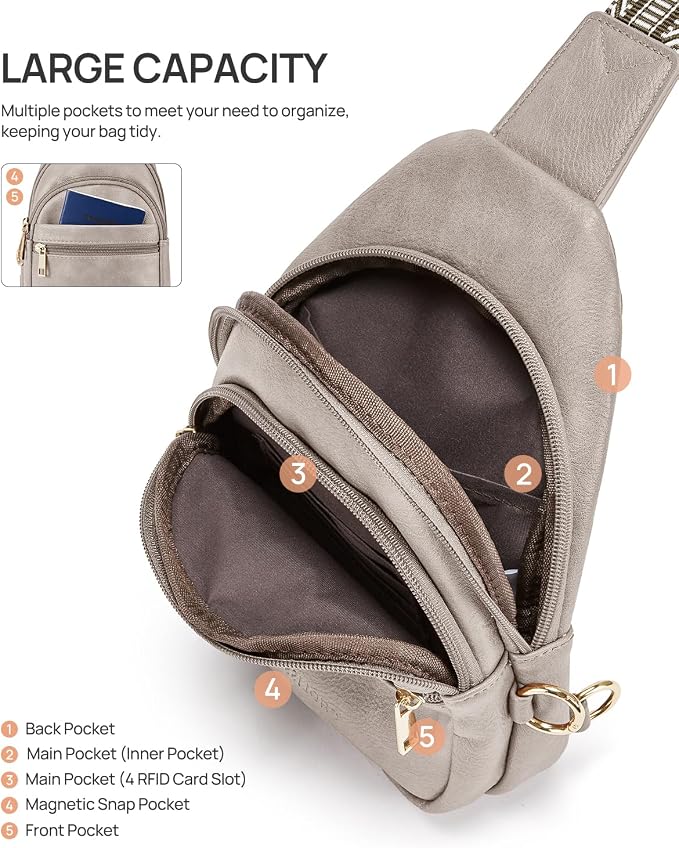 CHOLISS Anti Theft Small Sling Bag for Women and Men RFID Leather Crossbody Bags Fanny Pack Chest Bag Travel Purse Daypacks