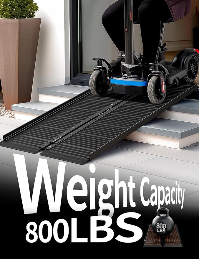 Black Aluminum Ramp 4FT, With Non-Slip Surface Wheelchair Ramp, Folding Portable Wheelchair Ramps for Home Steps,Scooter Ramp for Car, Stairs, Doorways, Curbs, 800 LBS Weight Capacity, 28.3" W x 48''L
