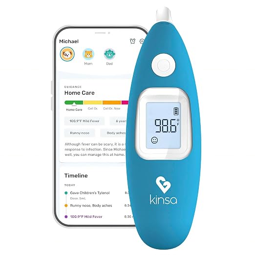 Kinsa Smart Ear Infrared Digital Thermometer for Fever | FDA-cleared medical termometro for body temperature readings for all ages; smartphone app tracks symptoms and offers guidance