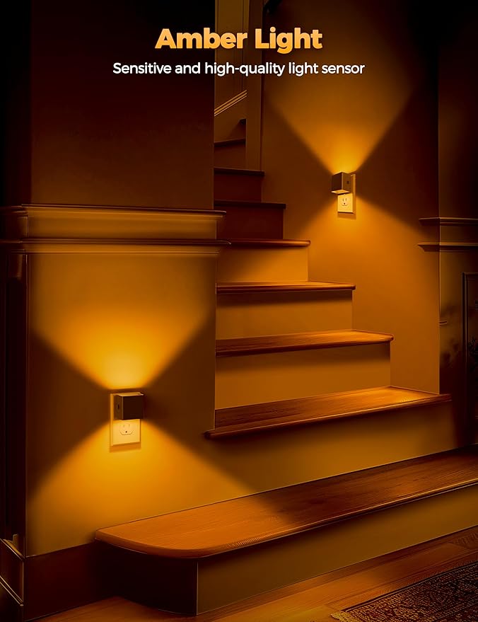 DORESshop LED Night Lights Plug into Wall [2 Pack], Plug in Nightlight, 3 Level Brightness Adjustable Night Light, Dusk to Dawn Sensor, Nightlights for Adults, Bedroom, Bathroom, Hallway, 1800K
