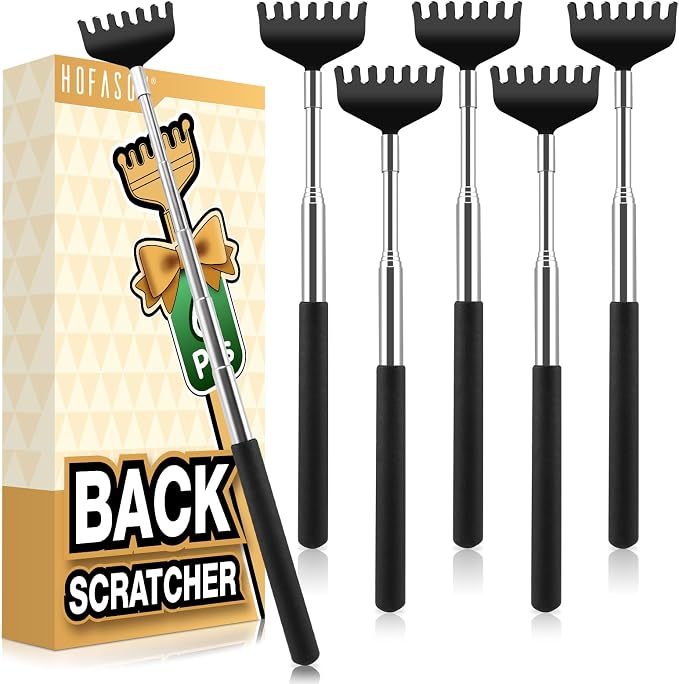 HOFASON Back Scratcher 6 Pack, Stocking Stuffers for Men Adults Women Teens | Christmas Small Bulk Gifts for Men Women Teens, White Elephant Gag Birthday Gifts, Party Favors Prizes for Adults (Black)