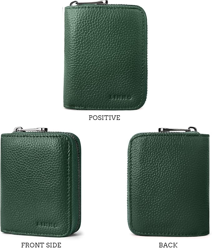 Linno RFID 20 Slots Credit Card Holder Genuine Leather Small Wallet for Women or Men with Zipper